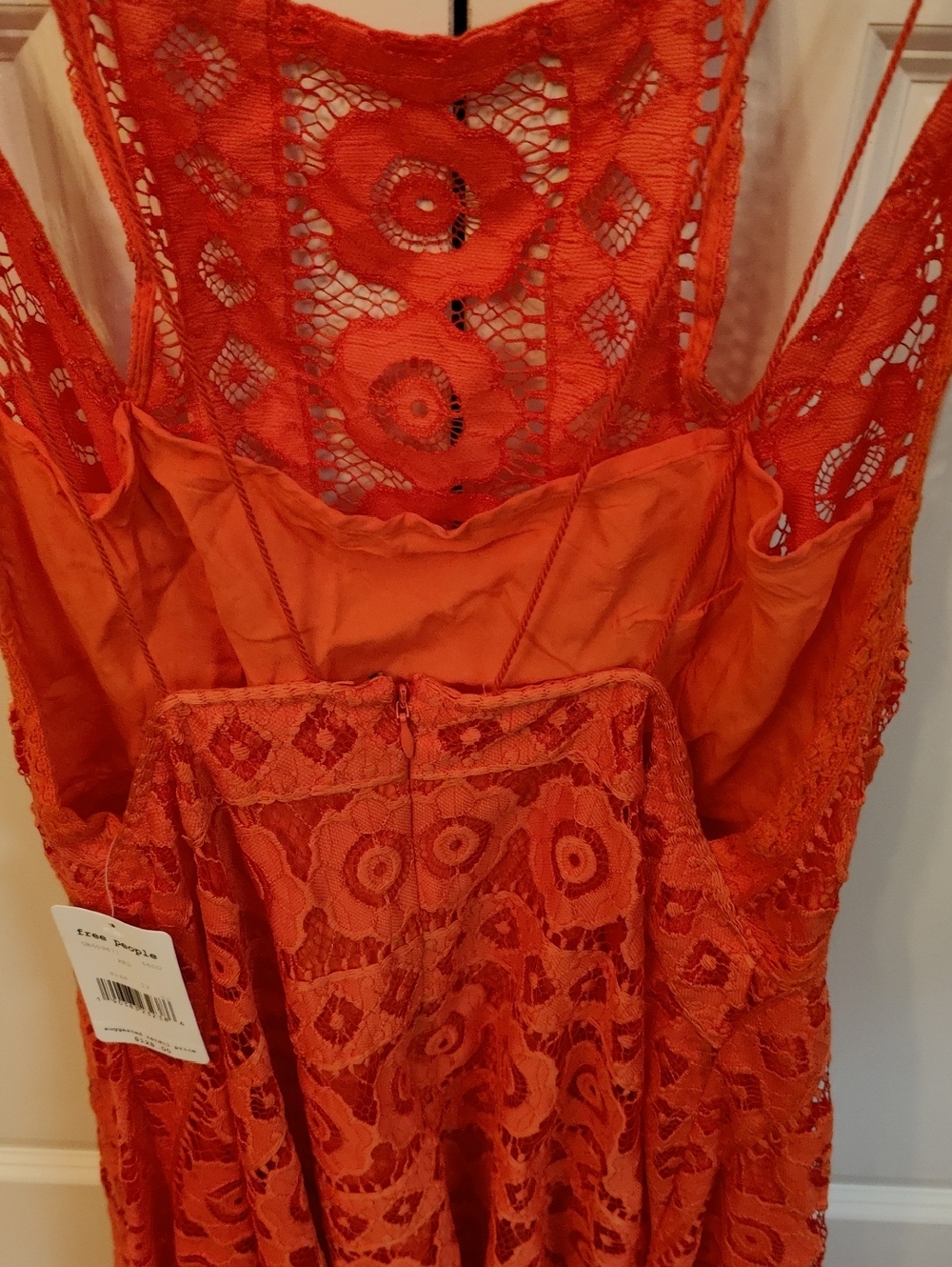 Free People Dress Sz 12 Orange Lace Handkerchief Hem - Picture 7 of 8